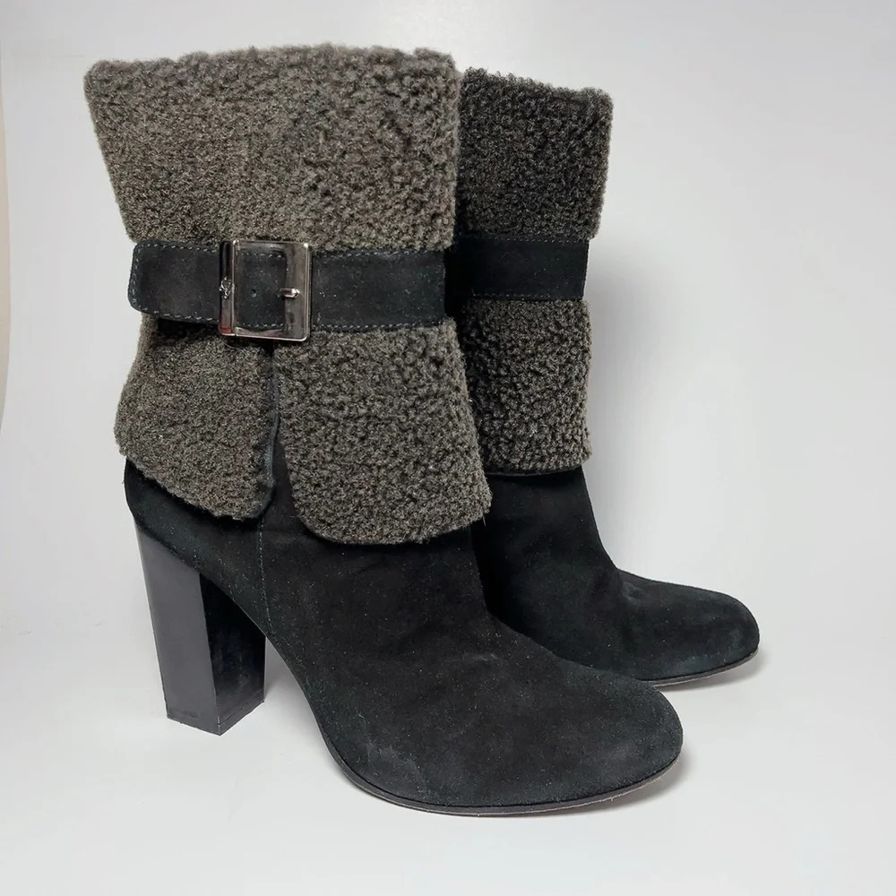 Donald J Pliner Carmen Sherpa Heeled Buckle Booties